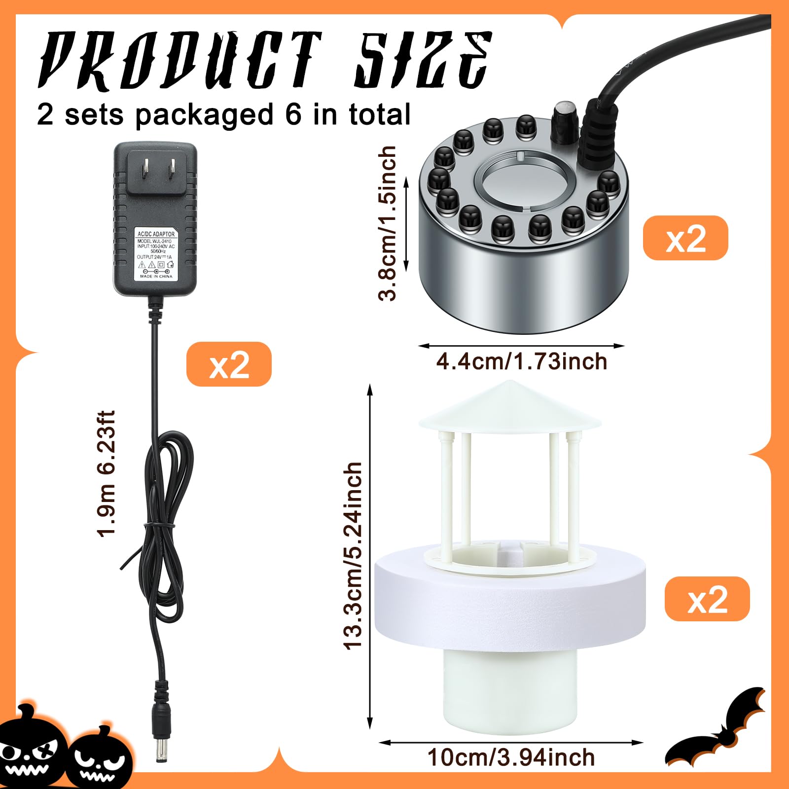 Kanayu 2 Sets Halloween Ultrasonic Mist Maker Fogger 12 LED Lights Aluminum Mister with Adjustable Fog Controller Splash Guard for Water Fountain Pond Fishtank (Plastic, Bright Style)