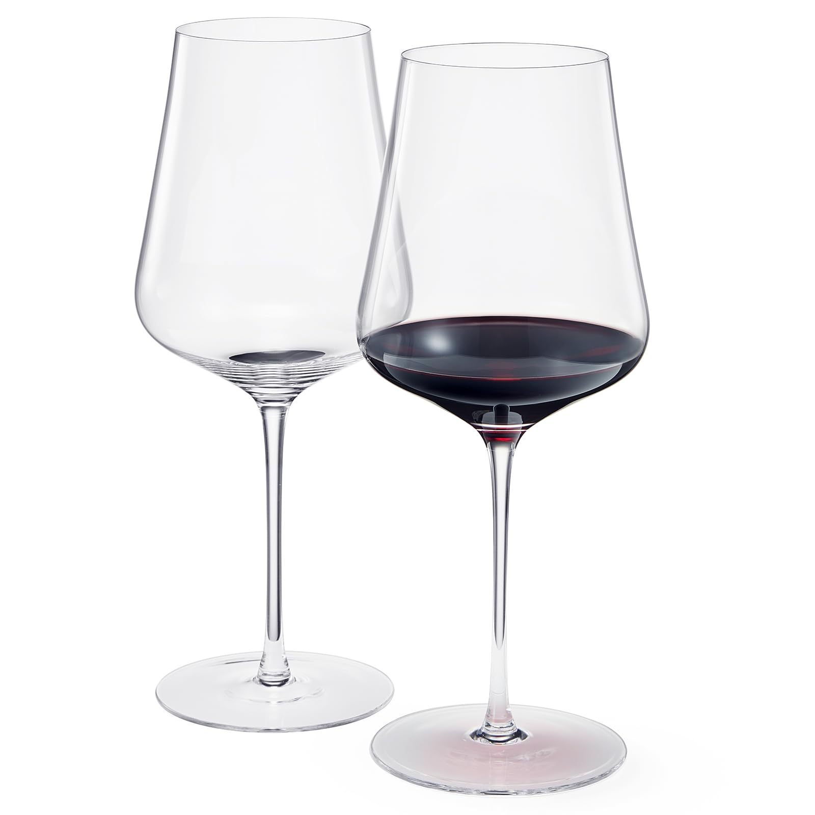 Universal All Purpose Modern Thin Crystal Wine Glasses, Worlds Lightest Wine Glass (88 Grams) Tall Long StemDurable & Resistant | 2 Set Glassware | Handblown & Lead-Free, Stemmed Unique Shape 18oz