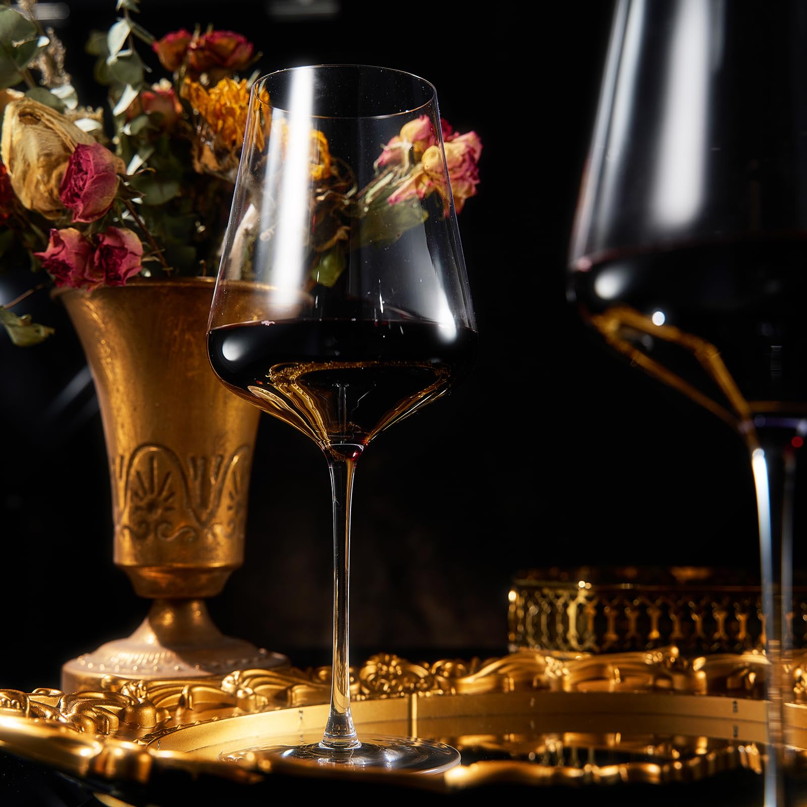 Universal All Purpose Modern Thin Crystal Wine Glasses, Worlds Lightest Wine Glass (88 Grams) Tall Long StemDurable & Resistant | 2 Set Glassware | Handblown & Lead-Free, Stemmed Unique Shape 18oz