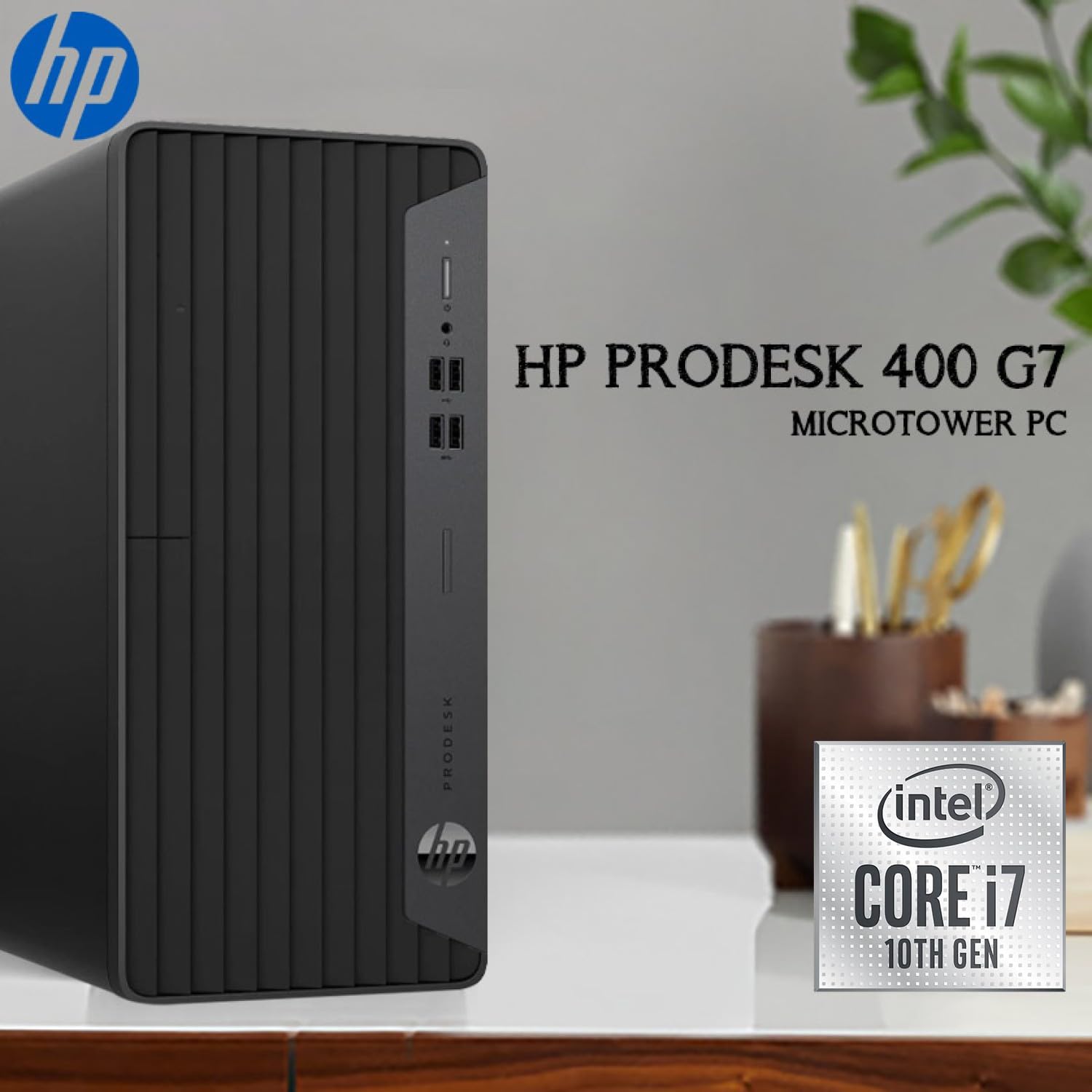 HP ProDesk 400 G7 Business Microtower Desktop, Intel Core i7-10700 Processor, 64GB RAM, 2TB SSD, DVD-RW, DP, Wired Keyboard & Mouse, Wi-Fi, Windows 11 Pro, Black
