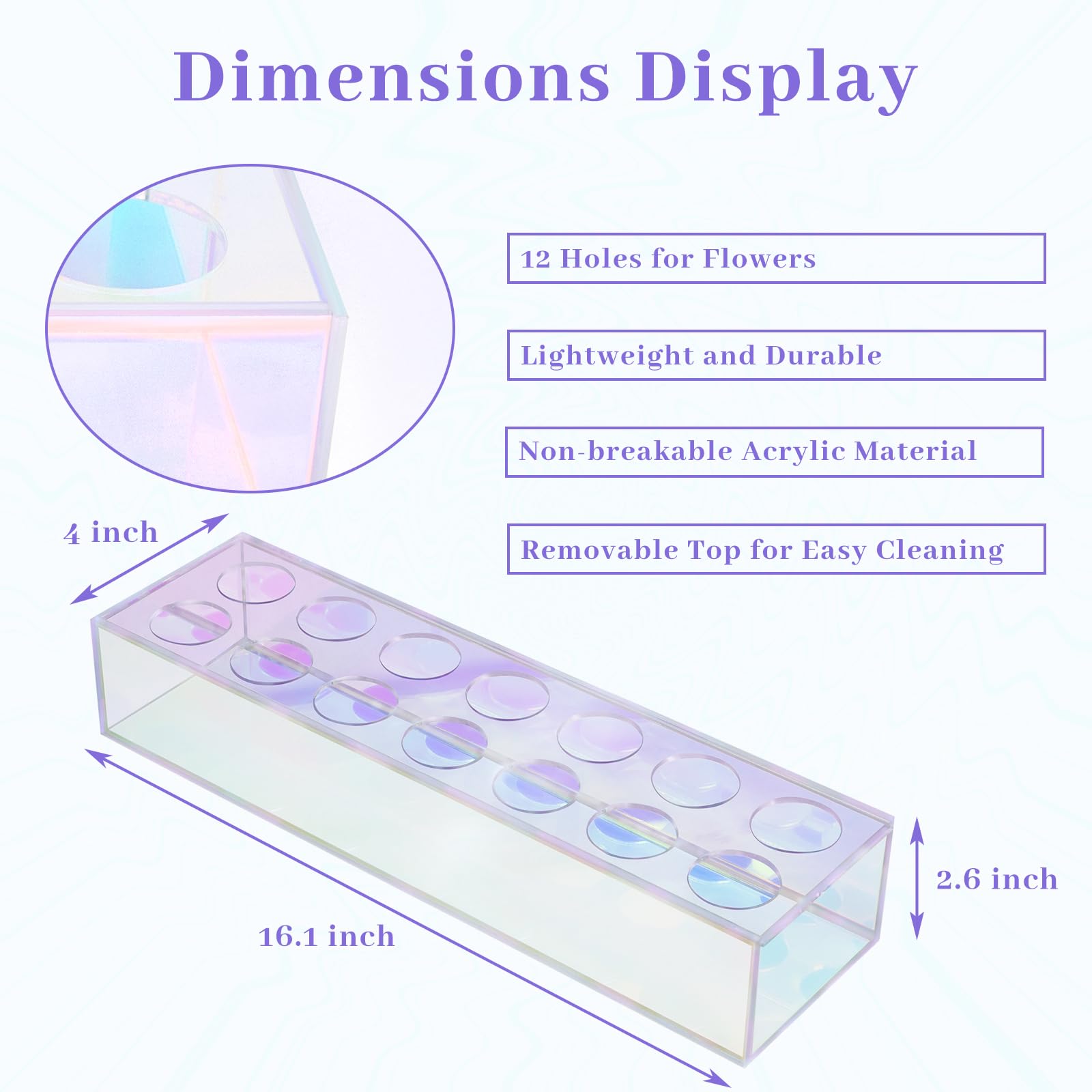 LOYWREE 2 Pcs Iridescent Acrylic Modern Vase 32.2 Inches Rectangular Floral Centerpiece for Dining Table Low Laying Unique Flower Vases for Home Decor or Weddings(Flowers not Included)