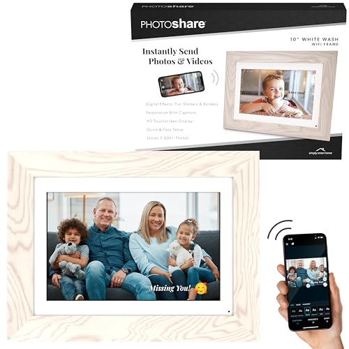 Simply Smart Home 10” WiFi Digital Photo Frame | Send Photo or Video from Phone to Digital Picture Frame with Free PhotoShare Frame v2 app | End-to-End Encryption | Quick Easy Setup | White Wash