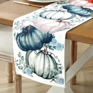 thanksgiving decorations fall table runner 72 inches long with autumn pumpkins eucalyptus leaves. fall decorations for home dining room kitchen table seasonal holiday harvest party decor