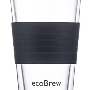 ecoBrew 16oz Double Wall Glass Tumbler with Lid, Glass Travel Mug, Dishwasher Safe & Microwavable Clear Coffee Tumbler To Go, Reusable Ceramic Cup with Lid