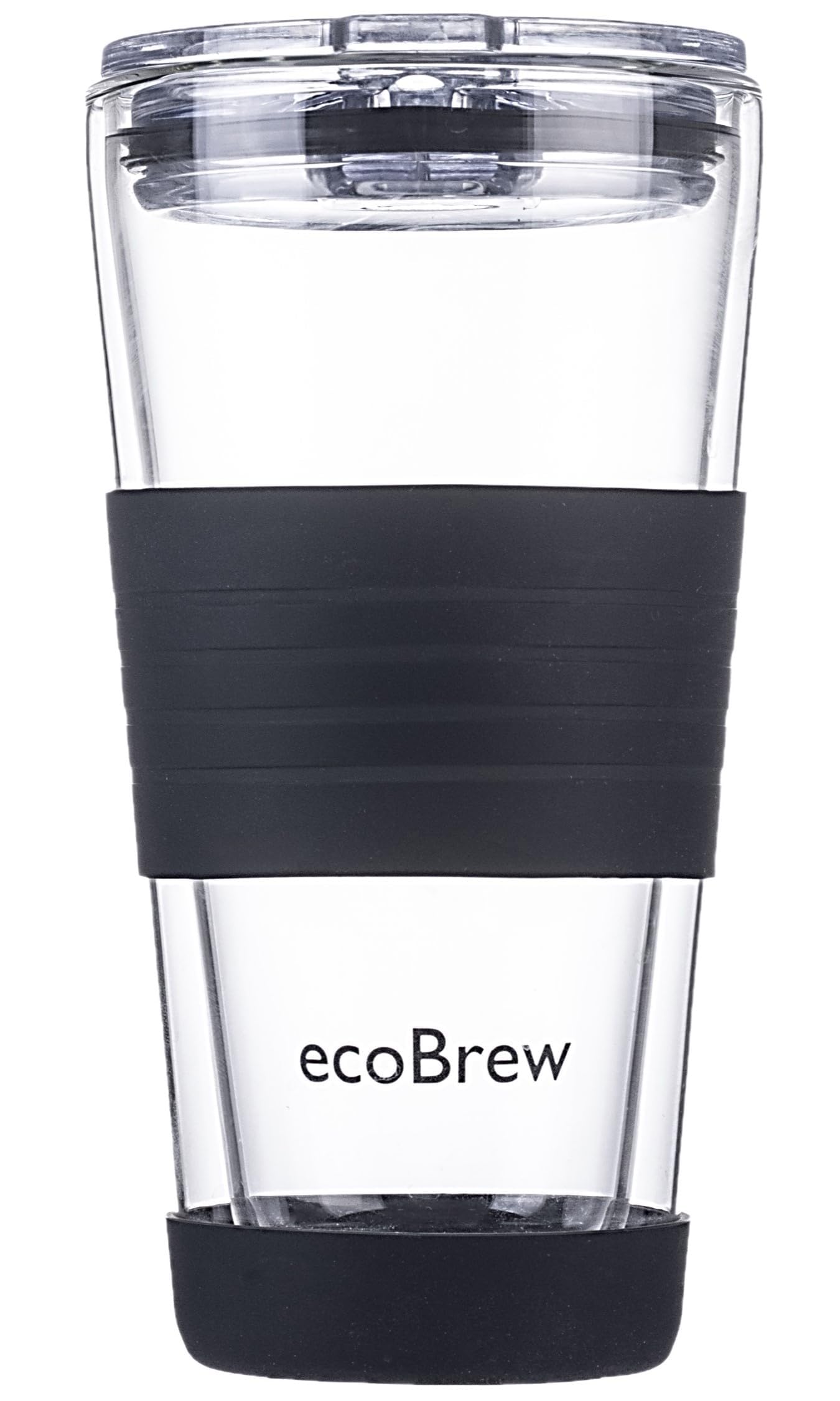 ecoBrew 16oz Double Wall Glass Tumbler with Lid, Glass Travel Mug, Dishwasher Safe & Microwavable Clear Coffee Tumbler To Go, Reusable Ceramic Cup with Lid