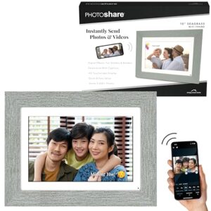 simply smart home 10” wifi digital photo frame | send photo or video from phone to digital picture frame with free photoshare frame v2 app | end-to-end encryption | quick easy setup | seagrass