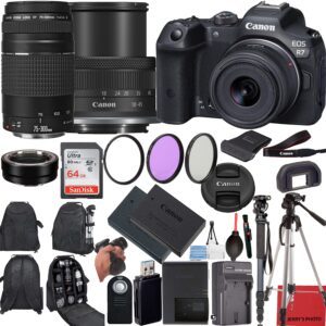 canon eos r7 mirrorless camera with 18-45mm & ef 75-300mm lenses + mount adapter + 20 essential accessories for content creators