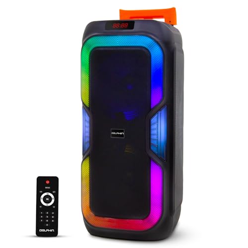 Dolphin New SP-1060RBT: Crisp & DEEP BASS - Dual 10" Bluetooth Portable Speaker w/Light Show - Rechargeable Speaker | Immersive Sound, Vibrant LED Lights, Wireless Connectivity