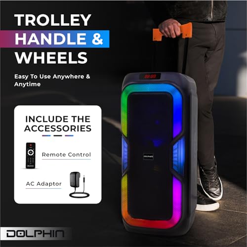 Dolphin New SP-1060RBT: Crisp & DEEP BASS - Dual 10" Bluetooth Portable Speaker w/Light Show - Rechargeable Speaker | Immersive Sound, Vibrant LED Lights, Wireless Connectivity