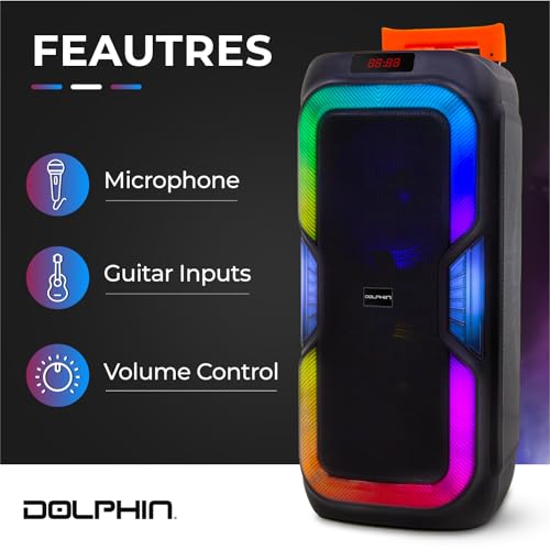 Dolphin New SP-1060RBT: Crisp & DEEP BASS - Dual 10" Bluetooth Portable Speaker w/Light Show - Rechargeable Speaker | Immersive Sound, Vibrant LED Lights, Wireless Connectivity