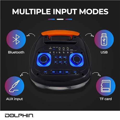 Dolphin New SP-1060RBT: Crisp & DEEP BASS - Dual 10" Bluetooth Portable Speaker w/Light Show - Rechargeable Speaker | Immersive Sound, Vibrant LED Lights, Wireless Connectivity