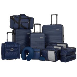travelers club riddock luggage and travel accessories, navy blue, 14-piece set