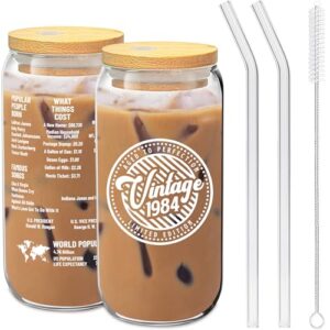 41st birthday gifts for women - vintage 1983 soda can glass 20oz w/ bamboo lid & glass straw set - aesthetic 41 year old birthday gift for mom, wife - 41st birthday decorations for women