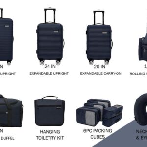 Travelers Club Riddock Luggage and Travel Accessories, Navy Blue, 14-Piece Set