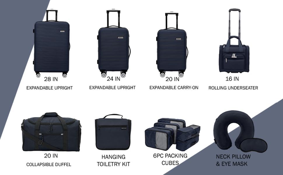 Travelers Club Riddock Luggage and Travel Accessories, Navy Blue, 14-Piece Set