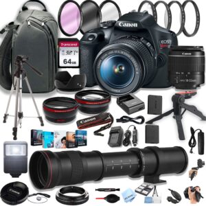 canon eos rebel t7 dslr camera w/ef-s 18-55mm f/3.5-5.6 zoom lens + 420-800mm super telephoto lens + 100s sling backpack + 64gb memory cards, professional photo bundle (42pc bundle)