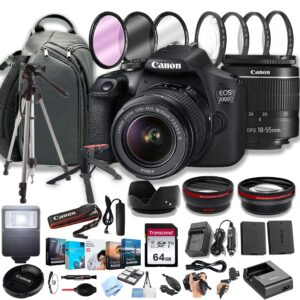 canon eos 2000d (rebel t7) dslr camera w/ef-s 18-55mm f/3.5-5.6 zoom lens + 100s sling backpack + 64gb memory cards, professional photo bundle (40pc bundle)