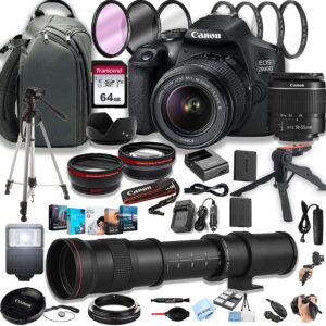 canon eos 2000d (rebel t7) dslr camera w/ef-s 18-55mm f/3.5-5.6 zoom lens + 420-800mm super telephoto lens + 100s sling backpack + 64gb memory cards, professional photo bundle (42pc bundle)