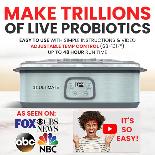 Ultimate Probiotic Yogurt Maker - Make Trillions of Live Probiotics with Adjustable Temperature & Time Control - Get Better Gut Health - Best Yoghurt Machine - Perfect Kitchen Gifts for Women & Men