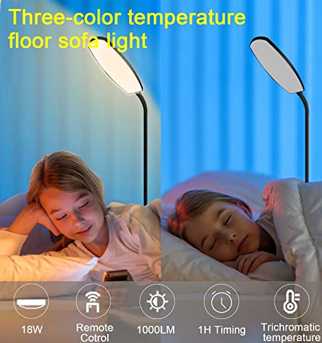 LED Floor Lamps Dimmable with Timer and Dimmer/Remote and Touch Control, 18W Bright Modern Standing Sofa Light, Adjustable Gooseneck Task Lighting for Reading Living Room Bedroom Office (Black)