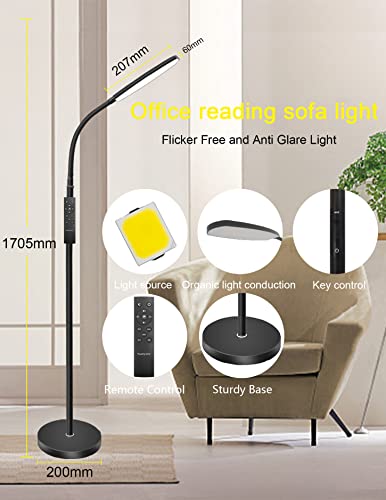 LED Floor Lamps Dimmable with Timer and Dimmer/Remote and Touch Control, 18W Bright Modern Standing Sofa Light, Adjustable Gooseneck Task Lighting for Reading Living Room Bedroom Office (Black)