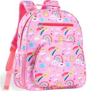 wtust rainbow backpack for girls, back to school supplies for kids girls, cute pink preschool kindergarten backpack for girls, elementary bookbag schoobag, 12l waterproof backpack