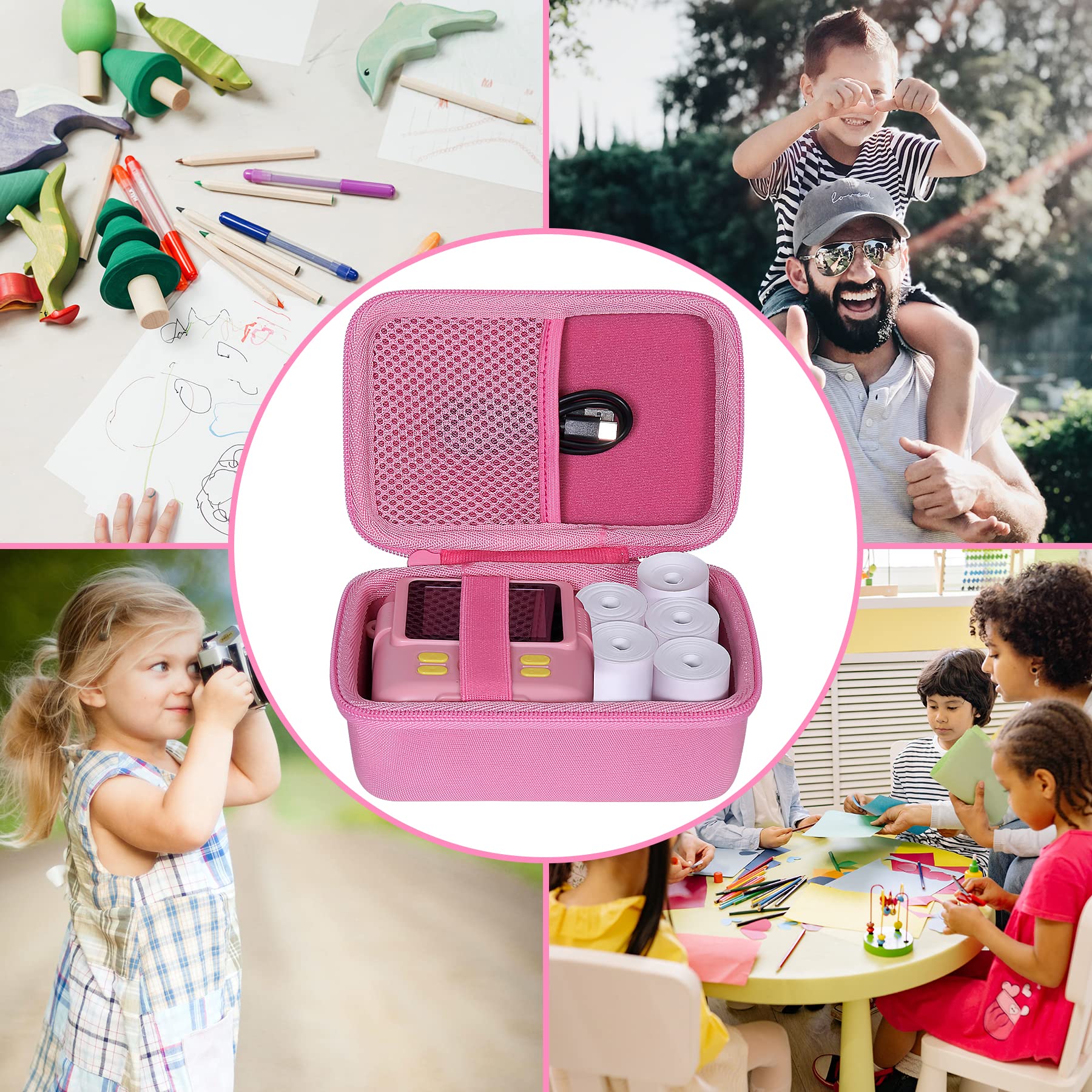 Aenllosi Kids Camera Case for Anchioo/for ESOXOFFORE Instant Print Camera Toys,Kids Selfie Digital Camera Photo Paper & Color Pen Holder (Pink,Case Only)