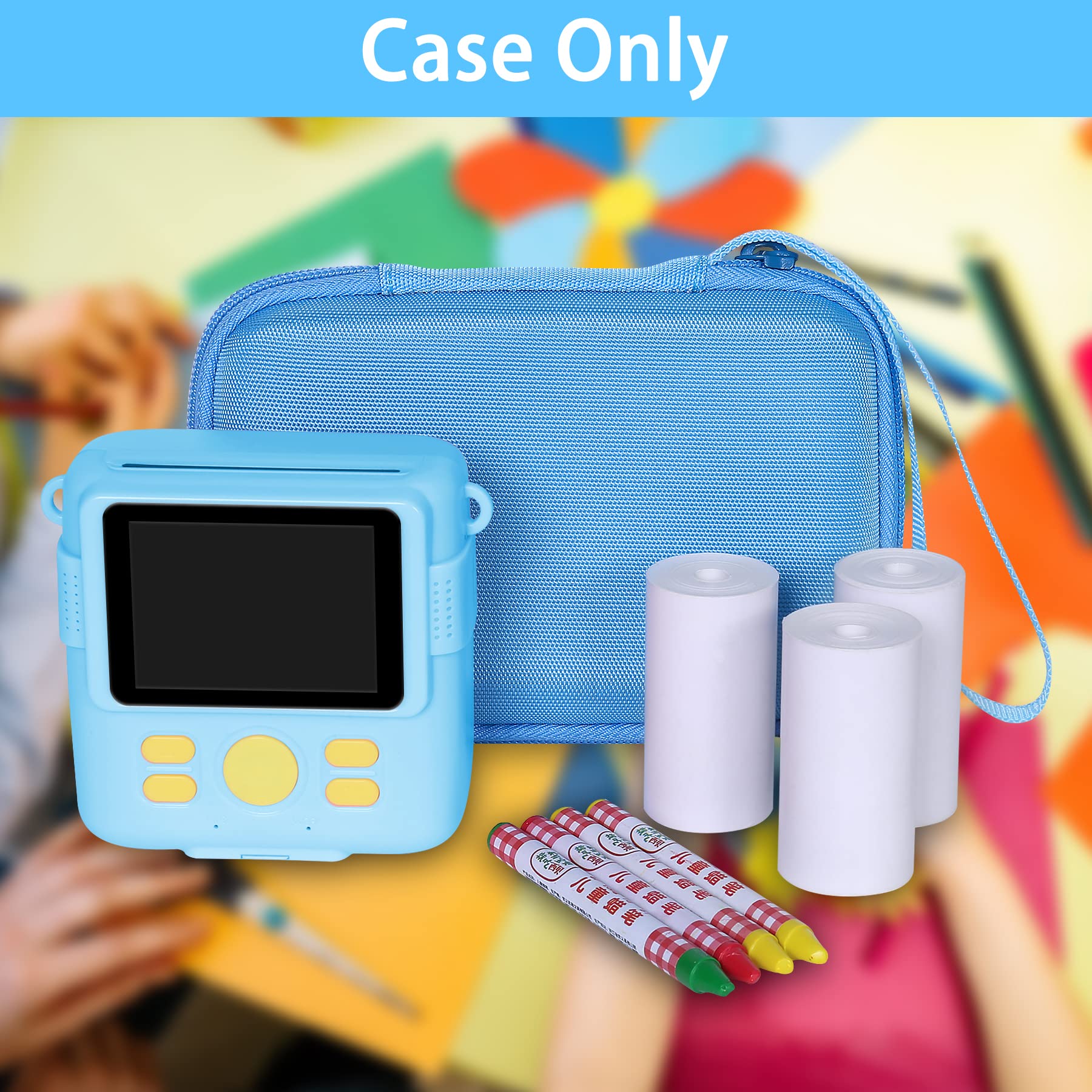 Kids Camera Case for Anchioo/for ESOXOFFORE Instant Print Camera Toys,Kids Selfie Digital Camera Photo Paper & Color Pen Holder by Aenllosi(Blue,Case Only)