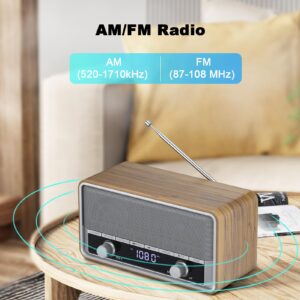 Audiocrazy AM FM Radio Plug in Wall, Radio with Bluetooth for Home, Best Reception Clock Radio with LCD Display, Sleep/40 Presets Retro/Vintage Bluetooth Radio for Indoor Kitchen Bedroom Work