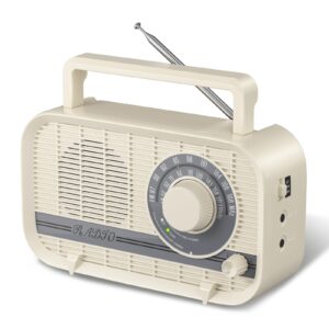 audiocrazy radio with bluetooth, radio portable am fm, plug in wall and play, or aa battery operated radios, best reception vintage retro radio built in clear speaker headphone/aux in jack yellow