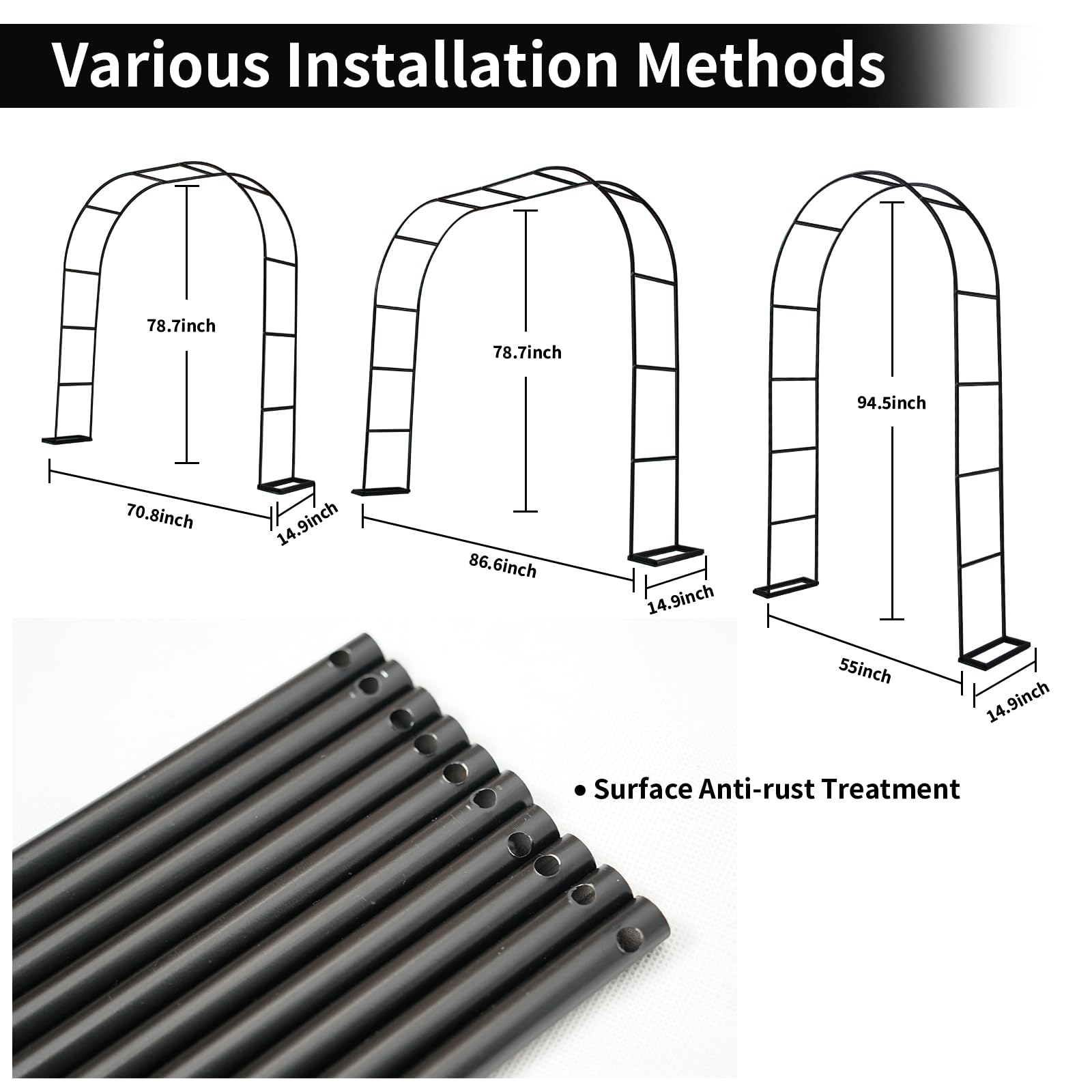 SCENDOR Metal Garden Arbor, Outdoor Wedding Arches for Ceremony, 7.9 Feet High x 4.6 Feet Wide, Assemble Easily 3 Sizes, Black Garden Arch Trellis Indoor Garden Arches for Party Decoration Wide Arbor