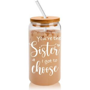 ymuklns you're the sister i got to choose 16 oz coffee juice glass with lids and straw for women, best friend, sister, bff, bestie, soul sister birthday friendship gifts