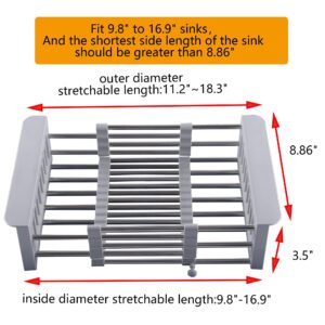 NiuYichee Expandable Dish Drying Rack in Sink, Stainless Steel Dish Drainer Rack Organizer, Dish Drainer Basket Shelf on Counter, with 16" Silicone Drainage Mat