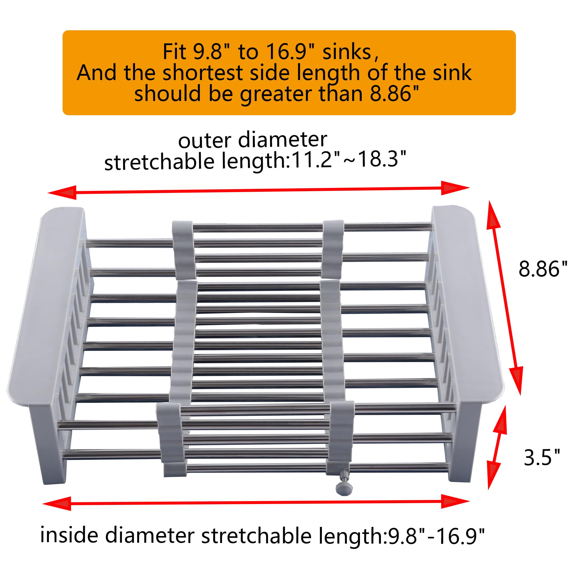 NiuYichee Expandable Dish Drying Rack in Sink, Stainless Steel Dish Drainer Rack Organizer, Dish Drainer Basket Shelf on Counter, with 16" Silicone Drainage Mat