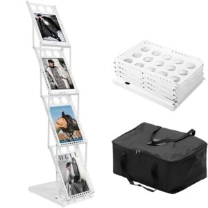 xidihf brochure magazine catalog literature display rack stand,foldable magazine stand 4 pockets with carrying bag for office trade show exhibitions (white)
