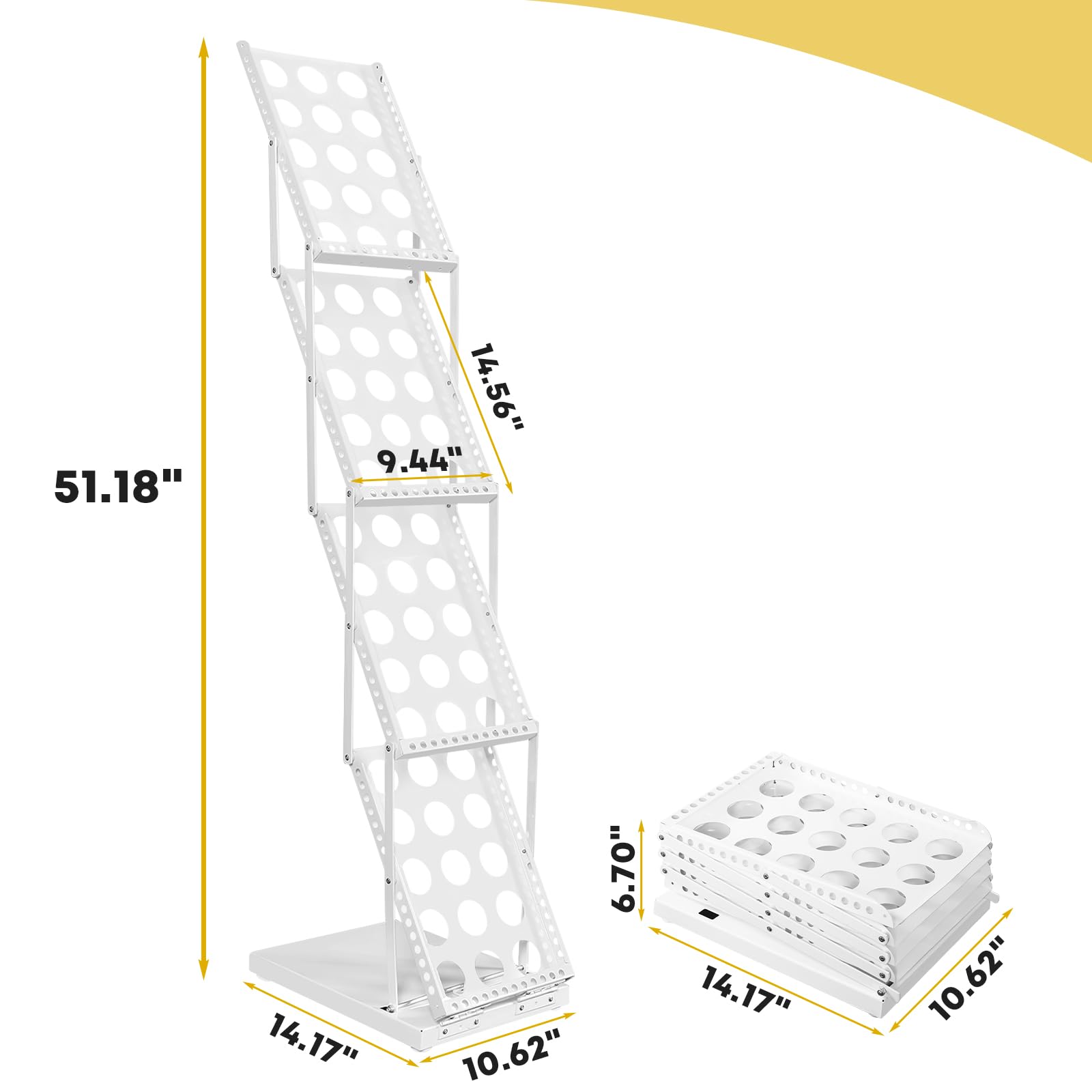 XIDIHF Brochure Magazine Catalog Literature Display Rack Stand,Foldable Magazine Stand 4 Pockets with Carrying Bag for Office Trade Show Exhibitions (White)