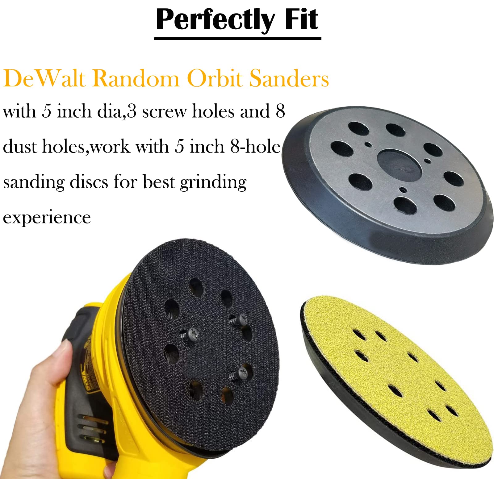 2 Pack Replacement Sander Pad for Dewalt, 5" 8-Hole Hook and Loop Orbital Sanding Replacement Pads for DeWalt DW420 DW421 DW422 DW423 DW426 D2645#151281-08/DW4388 (2 Pack)