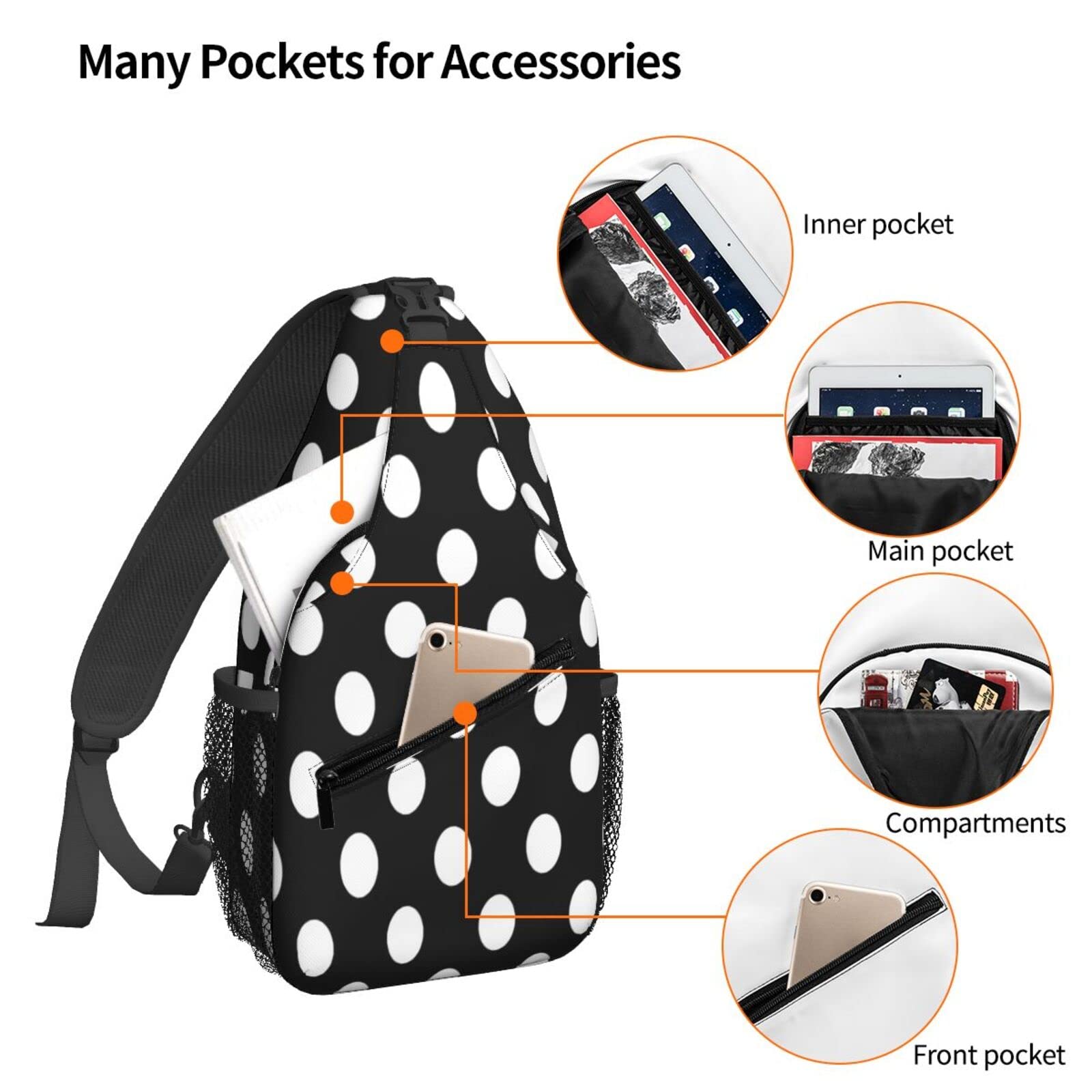 NiuKom Polka Dot Crossbody Bags for Women Trendy Sling Backpack Men Chest Shoulder Bag Gym Cycling Travel Hiking Daypack