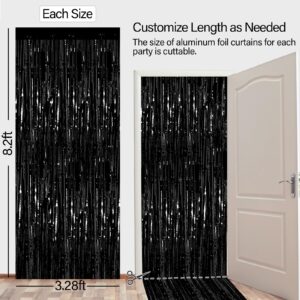 Black Foil Fringe Backdrop Curtains, 2 Pack of 3.28 ft x 8.28 ft Metallic Tinsel Foil Fringe Streamer Photo Booth Props Backdrop for New Year Halloween Birthday Wedding Party Decorations