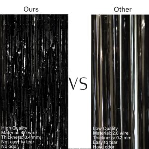 Black Foil Fringe Backdrop Curtains, 2 Pack of 3.28 ft x 8.28 ft Metallic Tinsel Foil Fringe Streamer Photo Booth Props Backdrop for New Year Halloween Birthday Wedding Party Decorations
