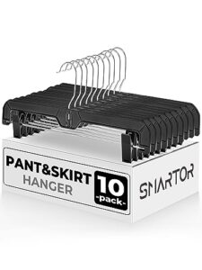 smartor pant hangers & skirt hangers - clips hangers for shorts, shirts, jeans, dresses, slacks, coats, clothes - durable, black pant hangers, plastic pant hangers with clips, space saving - 10 pack