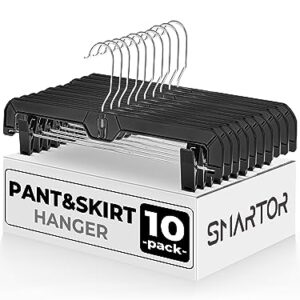 SMARTOR Pant Hangers & Skirt Hangers - Clips Hangers for Shorts, Shirts, Jeans, Dresses, Slacks, Coats, Clothes - Durable, Black Pant Hangers, Plastic Pant Hangers with Clips, Space Saving - 10 Pack