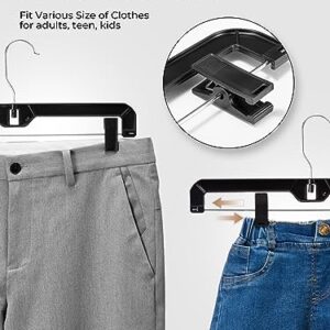 SMARTOR Pant Hangers & Skirt Hangers - Clips Hangers for Shorts, Shirts, Jeans, Dresses, Slacks, Coats, Clothes - Durable, Black Pant Hangers, Plastic Pant Hangers with Clips, Space Saving - 10 Pack