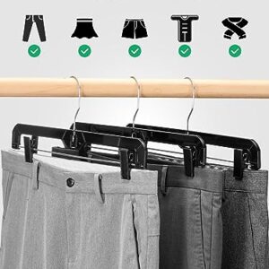 SMARTOR Pant Hangers & Skirt Hangers - Clips Hangers for Shorts, Shirts, Jeans, Dresses, Slacks, Coats, Clothes - Durable, Black Pant Hangers, Plastic Pant Hangers with Clips, Space Saving - 10 Pack