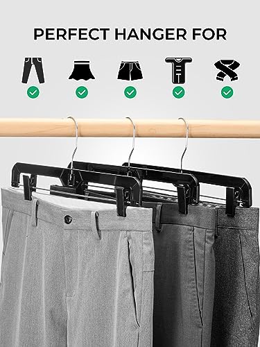 SMARTOR Pant Hangers & Skirt Hangers - Clips Hangers for Shorts, Shirts, Jeans, Dresses, Slacks, Coats, Clothes - Durable, Black Pant Hangers, Plastic Pant Hangers with Clips, Space Saving - 10 Pack