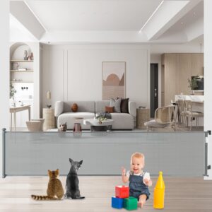 126 inches extra wide retractable baby gates for large openings, sunnycome extra wide baby gate for stairs, doorways, extra long dog gates for indoor, outdoor, child gates for wide openings(gray)