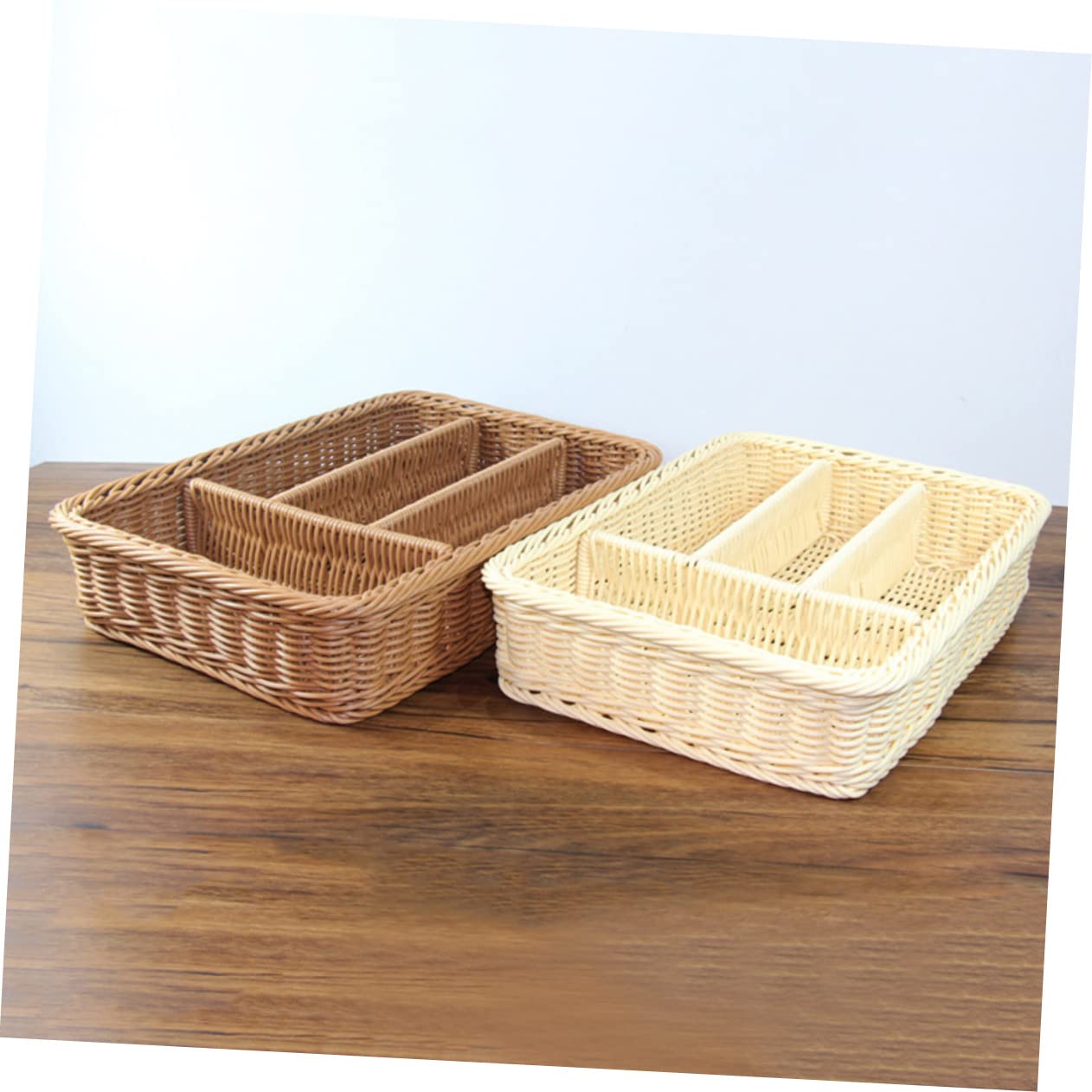 Rattan Cutlery Basket Wicker Cutlery Tray Flatware Organizer Woven Cutlery Tray Rattan Silverware Storage Drawers Spoon Storage Fork Organizer Kitchen Storage Tray Tableware