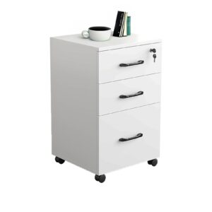 newsendy rolling file cabinet: slim white file cabinet with lock, 3-drawer under desk office filing cabinet for letter/legal size documents, ideal for home office