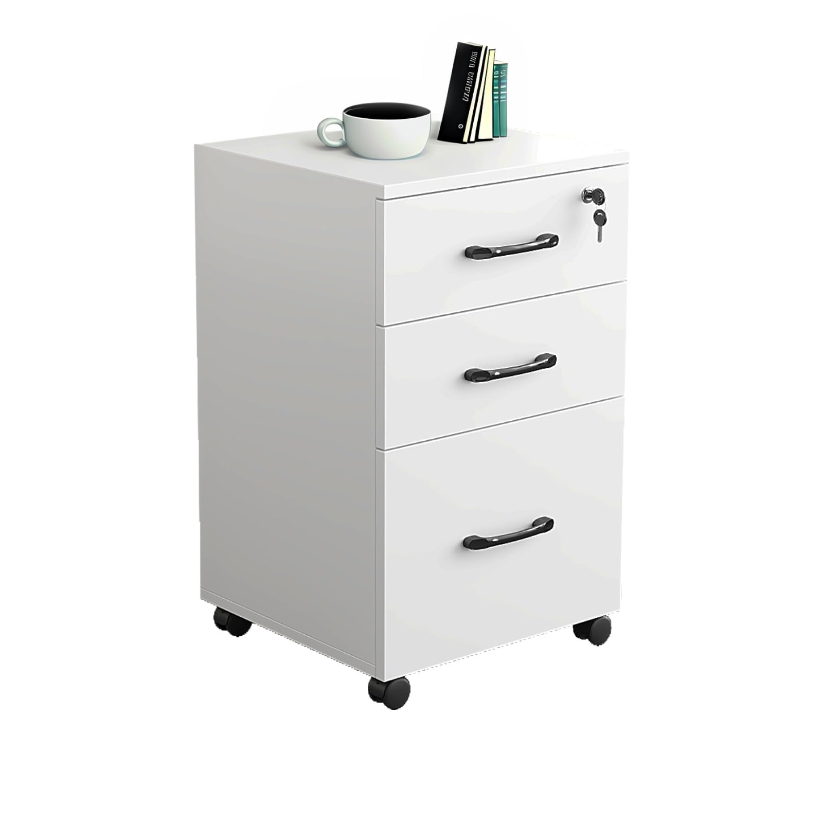 NEWSENDY Rolling File Cabinet: Slim White File Cabinet with Lock, 3-Drawer Under Desk Office Filing Cabinet for Letter/Legal Size Documents, Ideal for Home Office