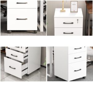 NEWSENDY Rolling File Cabinet: Slim White File Cabinet with Lock, 3-Drawer Under Desk Office Filing Cabinet for Letter/Legal Size Documents, Ideal for Home Office